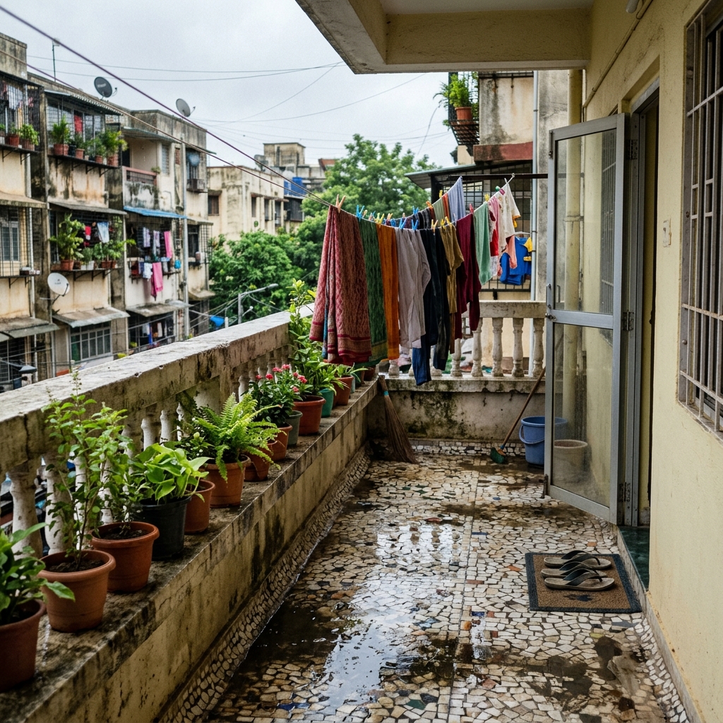Balcony slab joints and edges leaking water during monsoon rains